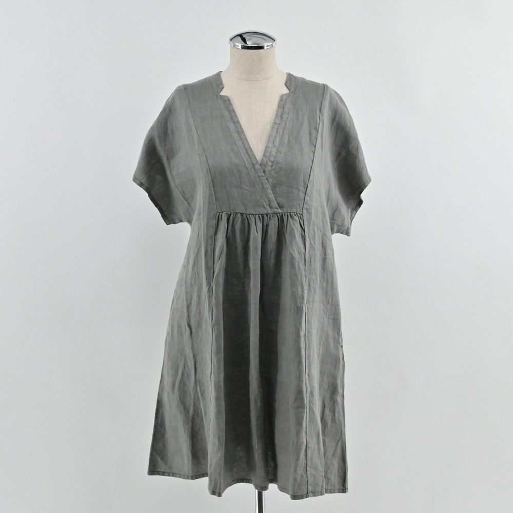 Sundance Linen Tunic Dress Womens Size S Petite Gray V-Neck Lagenlook Minimalist